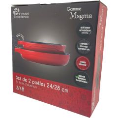Lot 2 Poeles 24 / 28cm fonte d'aluminium + manche amovible gamme Magma Pradel PCUI003001