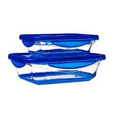 Set de 2 plats rectangulaires en verre avec couvercle plastique Pyrex 913S138/7045